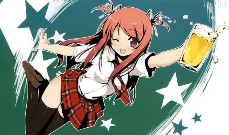 beers, School, Uniforms, Anime, Girls, Kantoku,  artist , Original, Characters, Kurumi,  kantoku HD Wallpaper Desktop Background