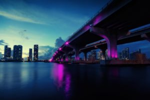 light, Water, Clouds, Landscapes, Cityscapes, Bridges, Buildings, Miami, Rivers, Skyscapes