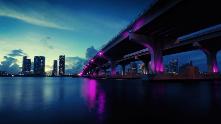 light, Water, Clouds, Landscapes, Cityscapes, Bridges, Buildings, Miami, Rivers, Skyscapes HD Wallpaper Desktop Background