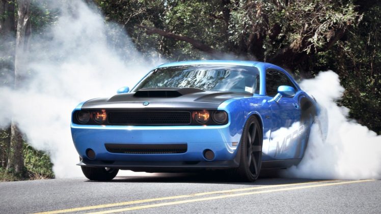 blue, Cars, Smoke, Muscle, Cars, Burnout, Dodge, Challenger, Srt HD Wallpaper Desktop Background