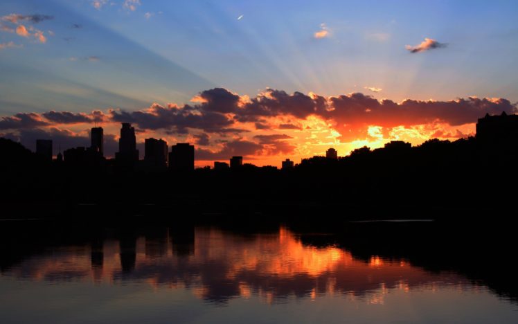 sunset, Cityscapes, Architecture, Silhouettes, Rivers, Minneapolis HD Wallpaper Desktop Background