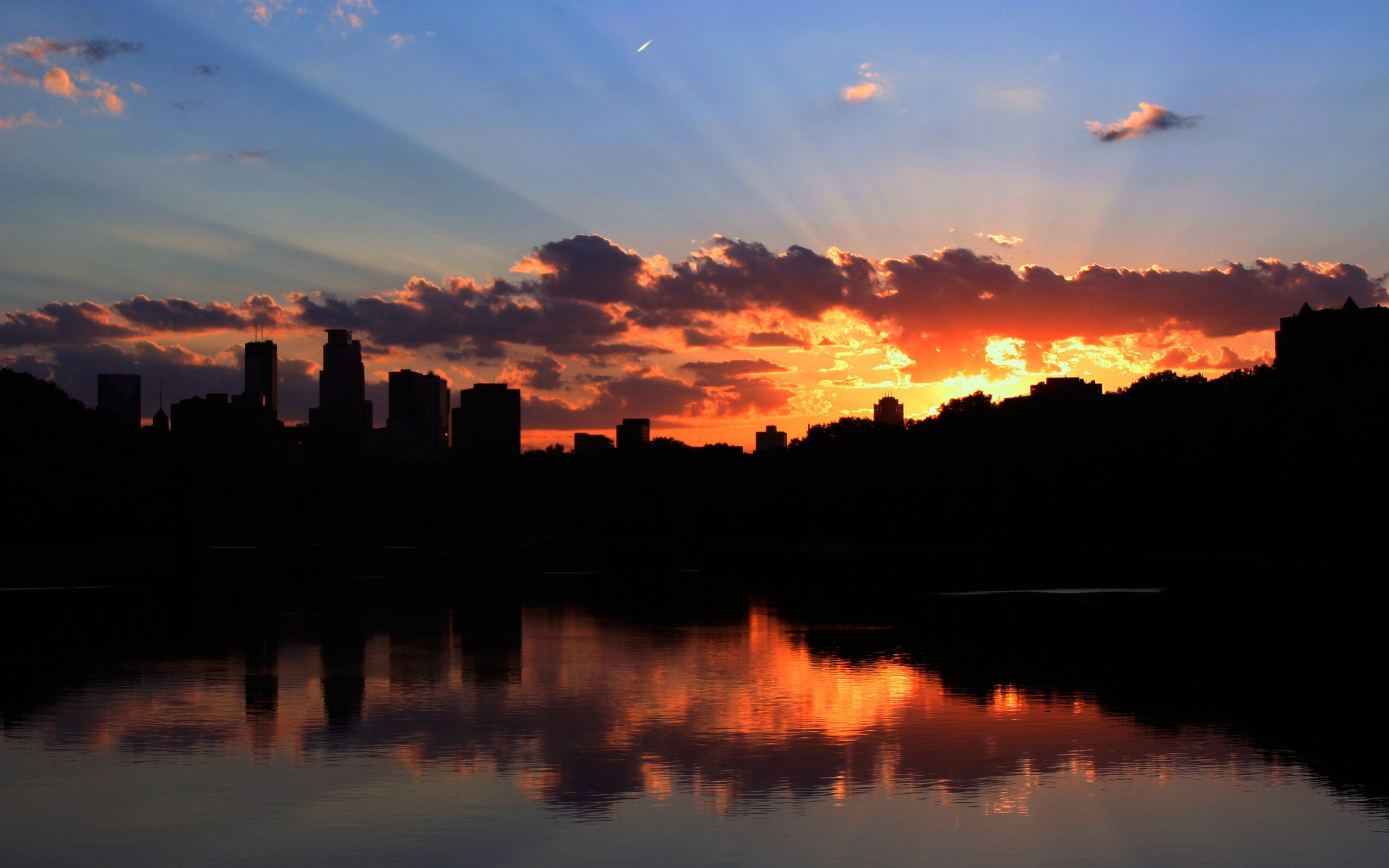 sunset, Cityscapes, Architecture, Silhouettes, Rivers, Minneapolis Wallpaper