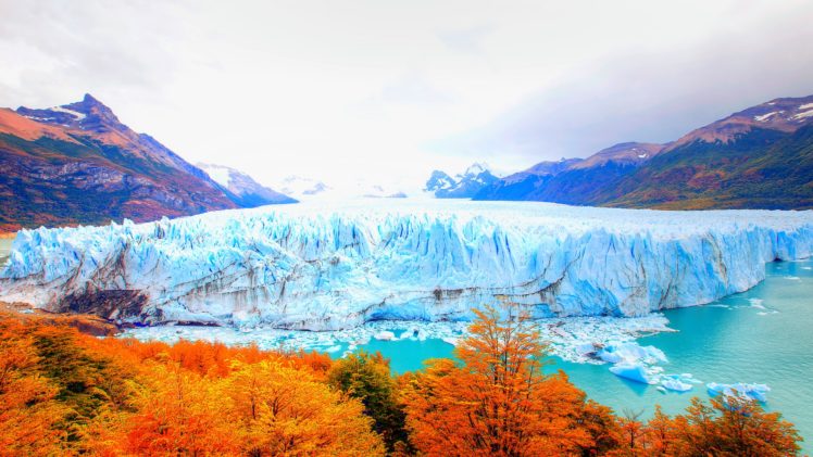 mountains, Landscape, Ice, Lakes, Trees, Leaves HD Wallpaper Desktop Background