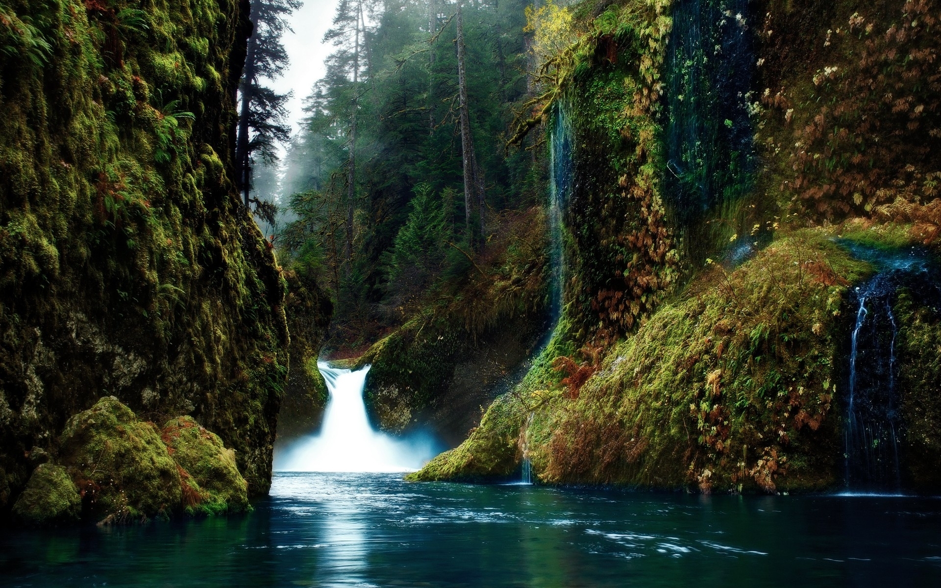 mountains, River, Spray, Jungle Wallpaper