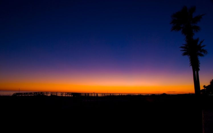 sunset, Landscapes, Nature, Coast, Silhouettes, Piers, Usa, Alabama, Palm, Trees, Colors HD Wallpaper Desktop Background
