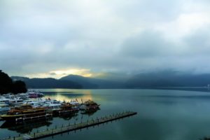 water, Sunrise, Mountains, Clouds, Landscapes, Dock, Ships, Piers, Boats, Lakes, Port, Skies