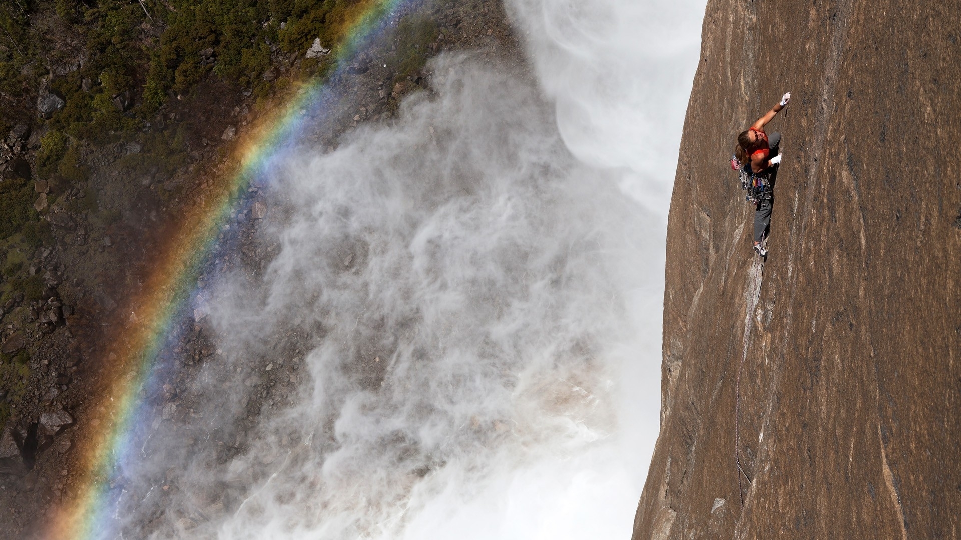 climbing, Waterfall, Drops Wallpaper