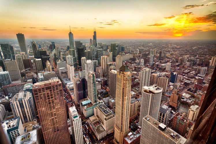 chicago, City, Sunset HD Wallpaper Desktop Background
