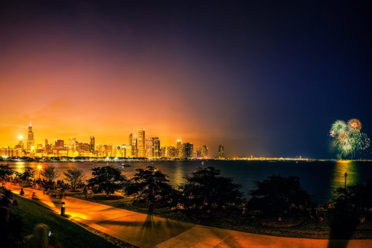 chicago, City, Fireworks HD Wallpaper Desktop Background