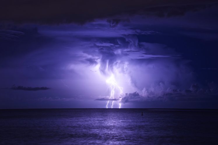 clouds, Lightning, Storm, Sea, Night HD Wallpaper Desktop Background