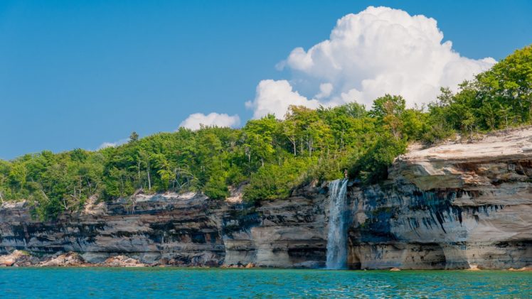 lakeshore, Alger, County, Michigan, Landscape, Lake, Waterfall HD Wallpaper Desktop Background