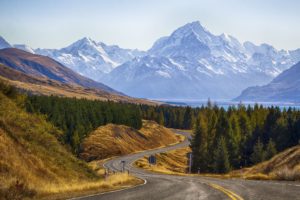 mount, Cook, National, Park, New, Zealand, Mountain, Road, Trees, Landscape