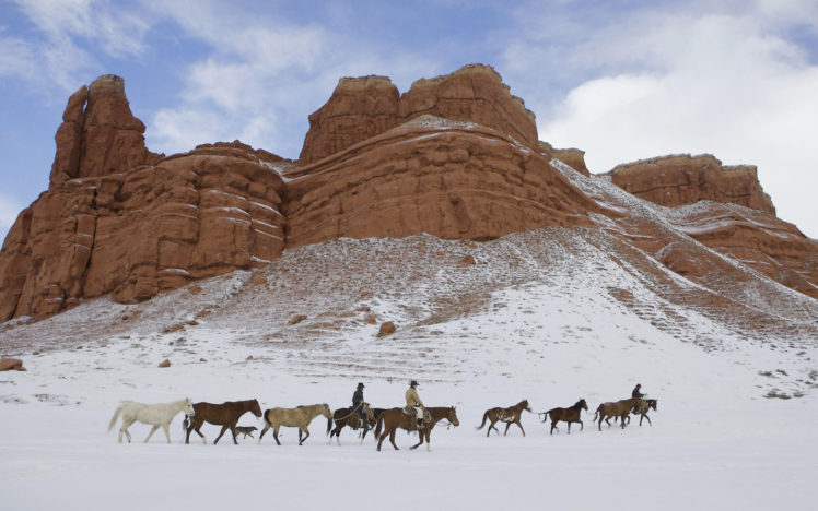 landscapes, Horses, Mountains, Winter HD Wallpaper Desktop Background