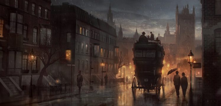 rain, Crew, People, Street, Art, Night, London, Painting, Mood HD Wallpaper Desktop Background