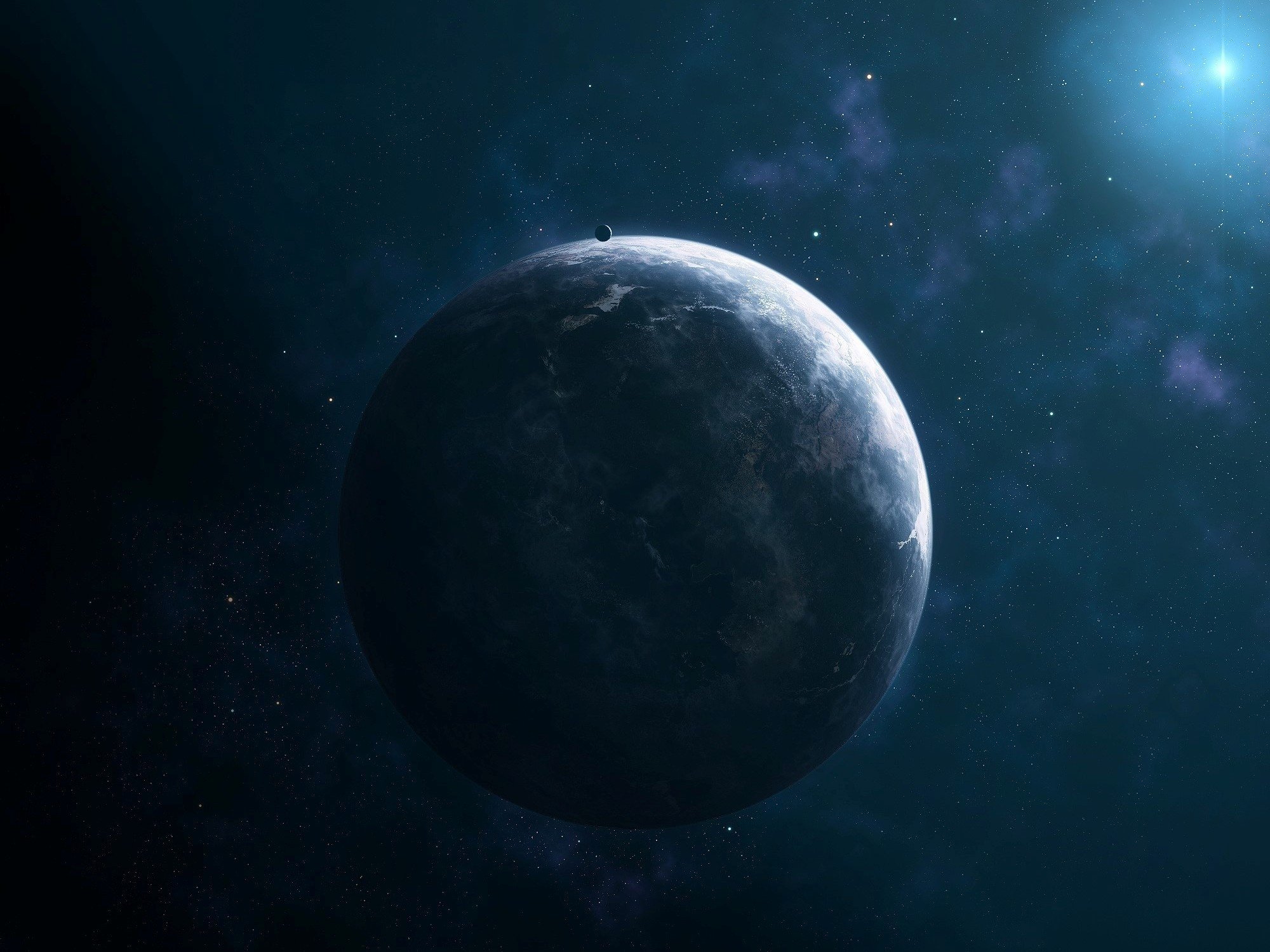 star, Satellite, Komos, Planet, Light Wallpaper