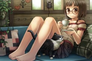 art, Girl, Namaru, Cat, Mug, Original