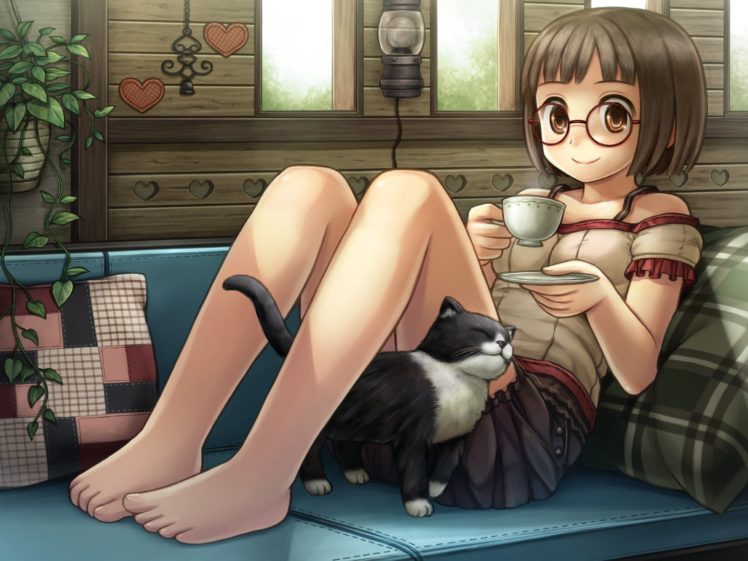 art, Girl, Namaru, Cat, Mug, Original HD Wallpaper Desktop Background