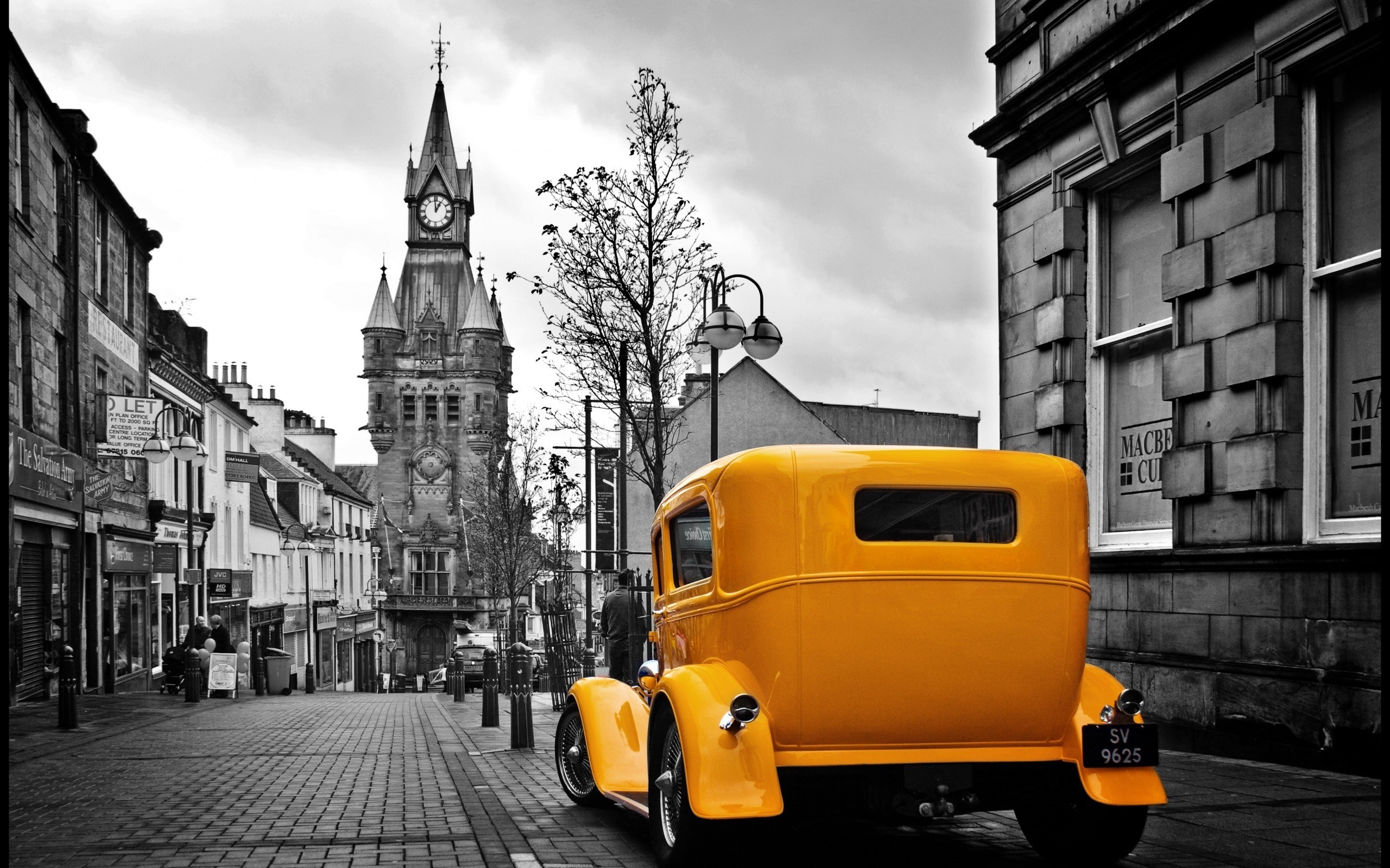 vintage, Yellow, Car, In, A, Gray, City Wallpaper