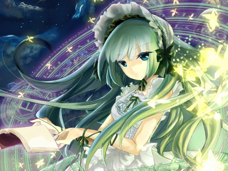 video, Games, Dress, Umineko, No, Naku, Koro, Ni, Long, Hair, Ribbons, Green, Eyes, Books, Visual, Novels, Green, Hair, Bows, White, Dress, Hats, Anime, Girls, Claire, Bernardus, Magic, Circles, Butterflies HD Wallpaper Desktop Background