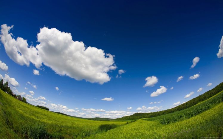 clouds, Landscapes, Fields, Fisheye, Effect HD Wallpaper Desktop Background