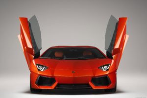red, Lamborghini, Aventador, Front, View, Open, Doors