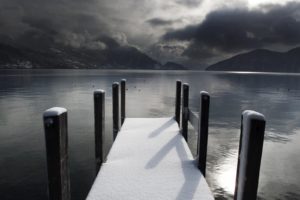 mountains, Clouds, Nature, Snow, Dock