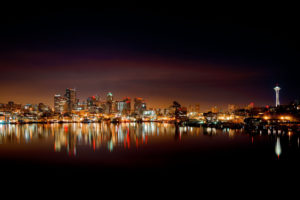 usa, Washington, Seattle, Cities, Night, Lights, Reflection, Harbor, Buildings