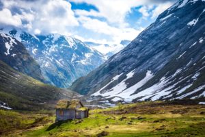 house, Plain, Norway, Snow, Mountains