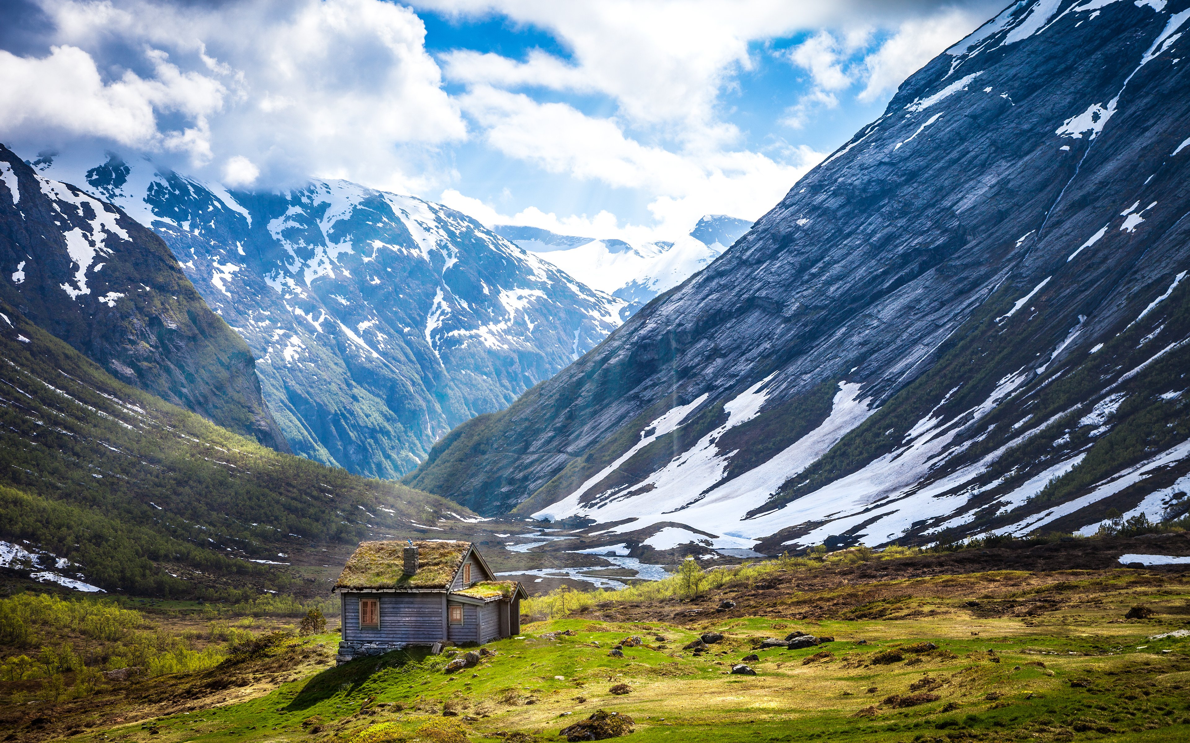 house, Plain, Norway, Snow, Mountains Wallpaper