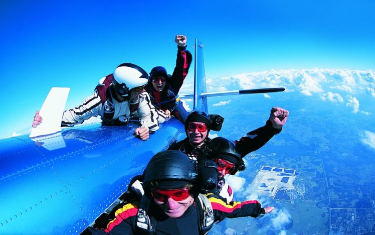 sky, Diving, Parachute, People, Men, Extreme, Aircraft, Airplane HD Wallpaper Desktop Background