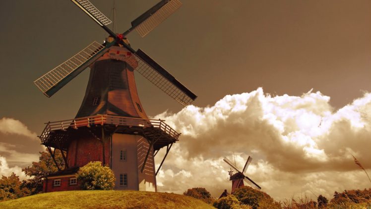 clouds, Mill, Holland, Windmills, The, Netherlands HD Wallpaper Desktop Background
