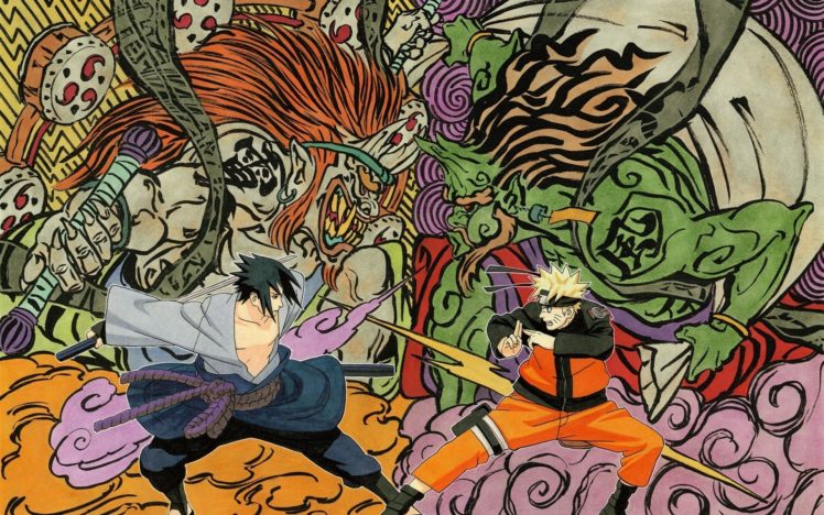naruto, Vs, Sasuke, Art, Battle, Weapons HD Wallpaper Desktop Background
