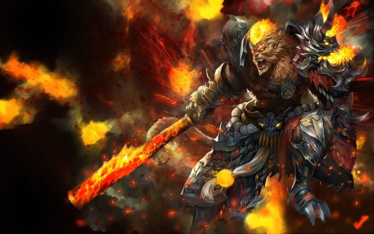 fire, League, Of, Legends, Fantasy, Art, Armor, Wukong HD Wallpaper Desktop Background