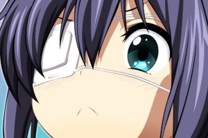 close up, Eyepatch, Purple, Hair, Short, Hair, Blush, Aqua, Eyes, Anime, Girls, Faces, Bangs, Takanashi, Rikka, Chuunibyou, Demo, Koi, Ga, Shitai