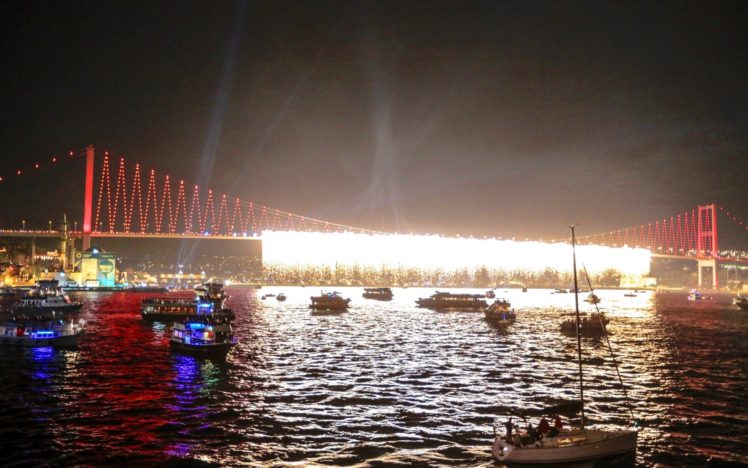 cityscapes, Fireworks, Bridges, Turkey, Istanbul, Bosphorus, Bosphorus, Bridge, Suspension, Bridge, Cities HD Wallpaper Desktop Background