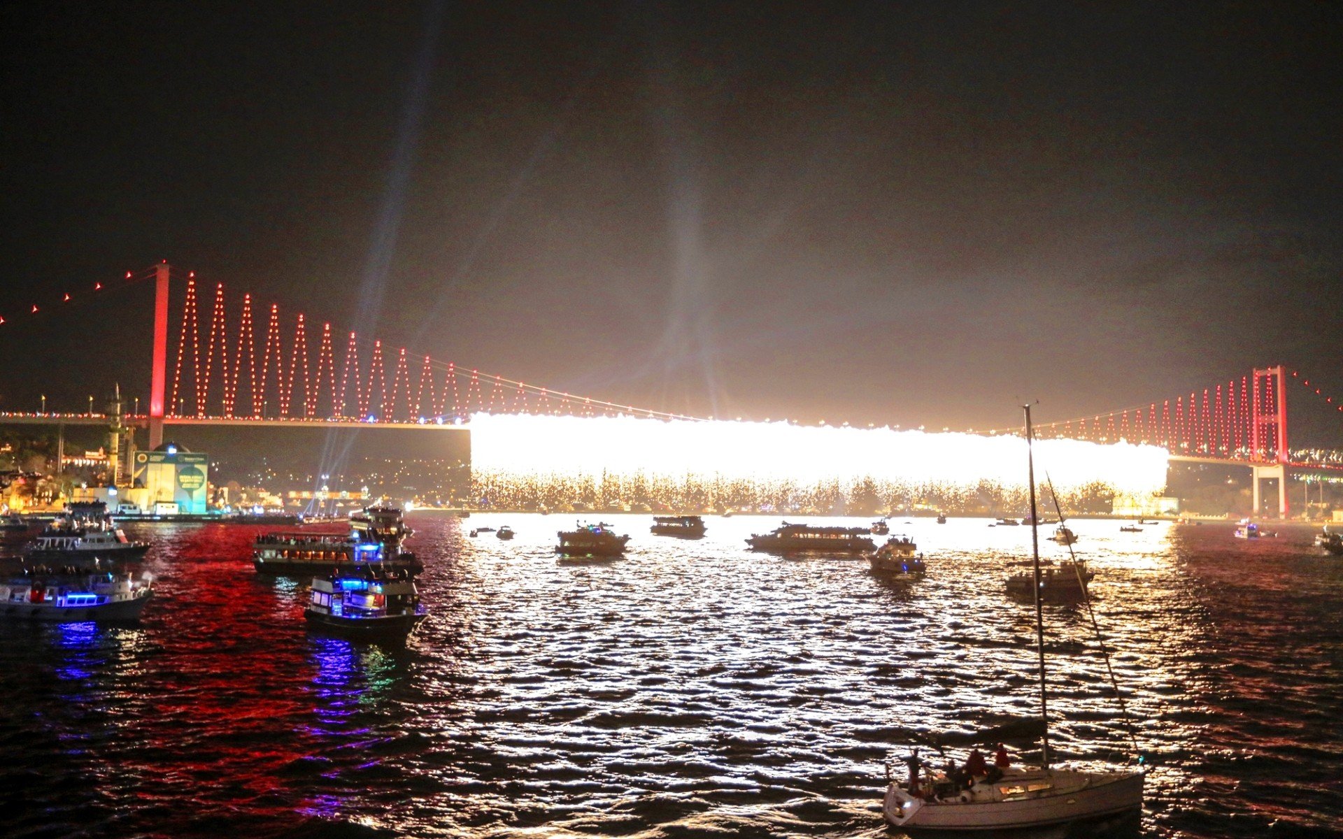 cityscapes, Fireworks, Bridges, Turkey, Istanbul, Bosphorus, Bosphorus, Bridge, Suspension, Bridge, Cities Wallpaper