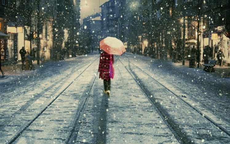 snow, Istanbul, Umbrellas, Istiklal, Street, Lifestyle, Street HD Wallpaper Desktop Background
