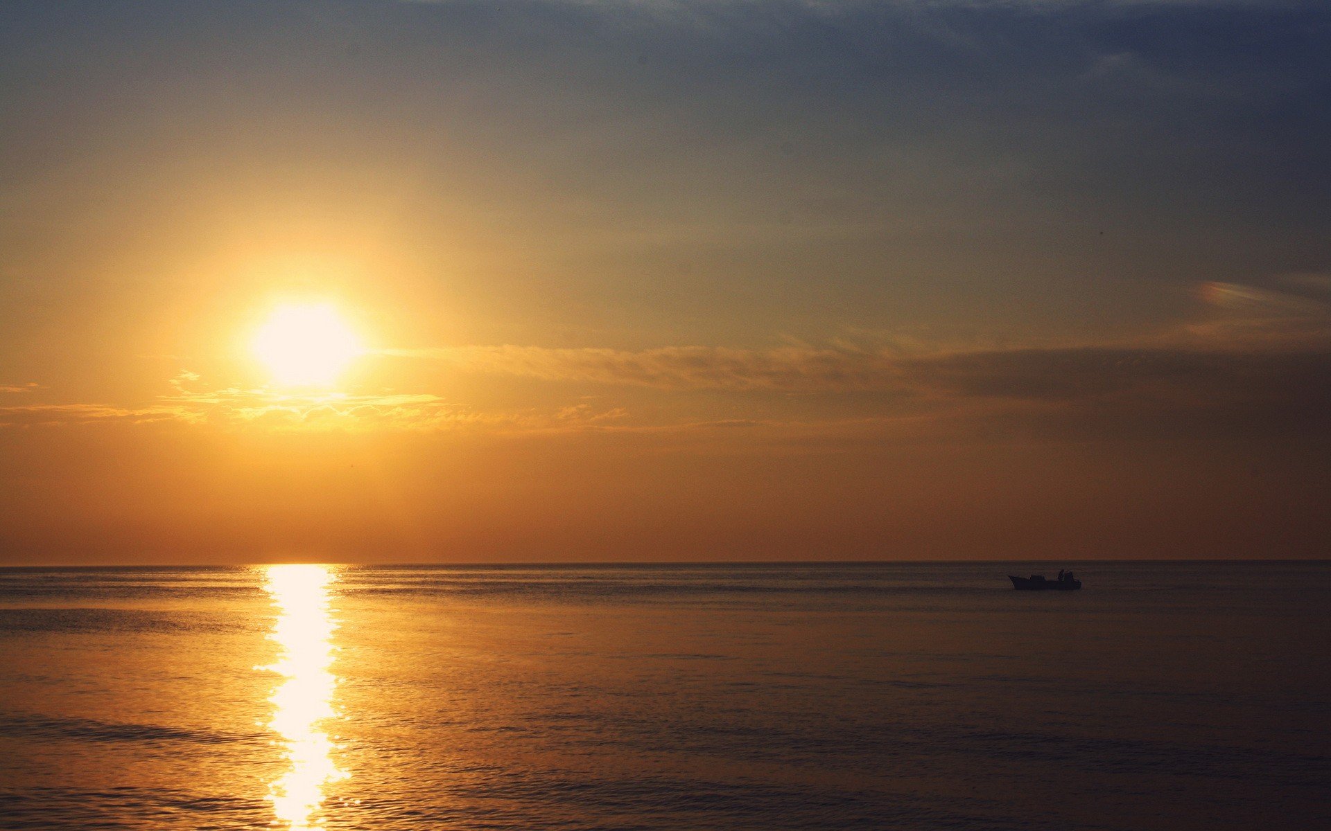 sunset, Sun, Boats, Sea Wallpaper