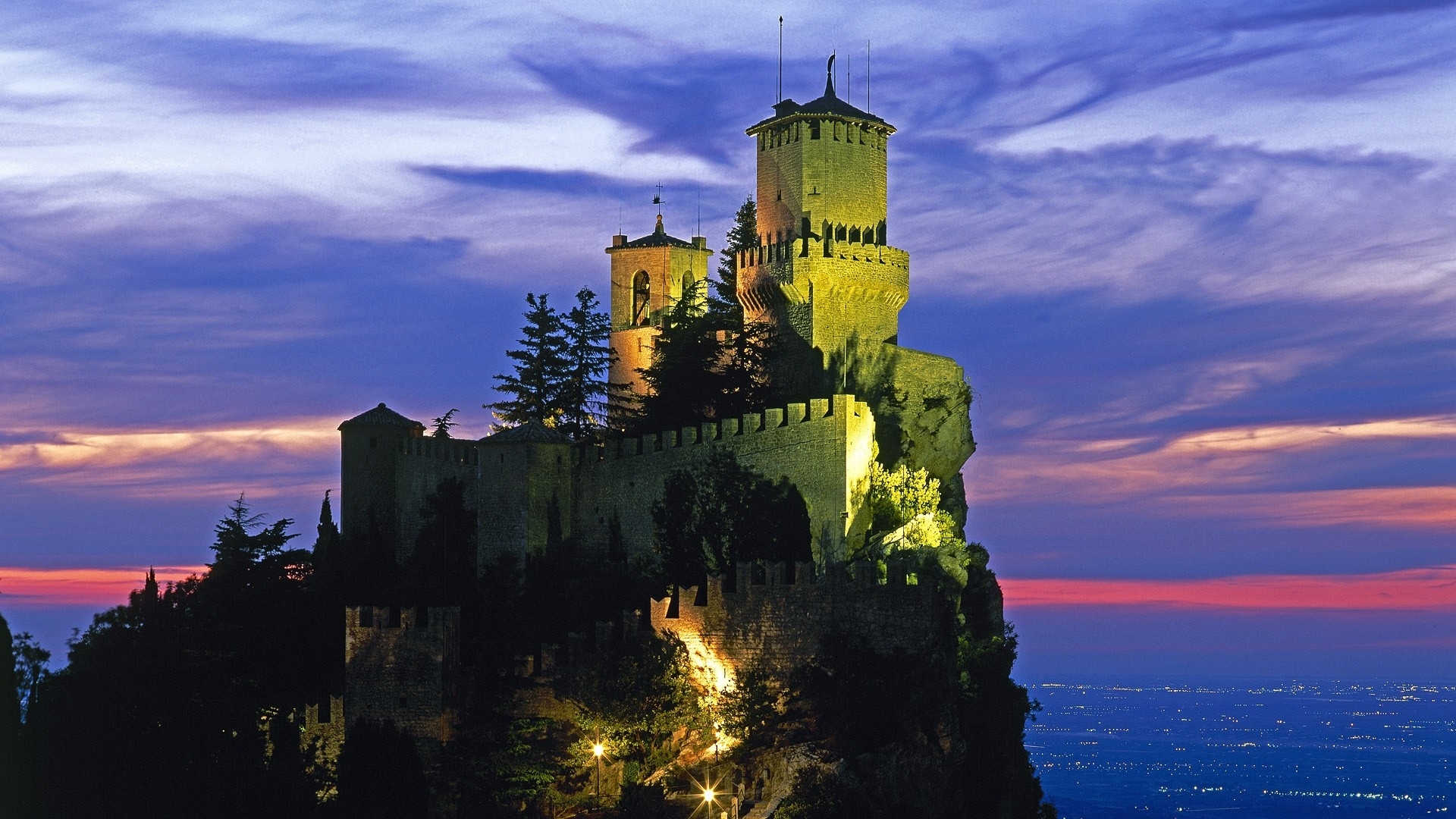castles, Night, World, Fortress, Italy, San, Marino, 1920x1080, Wallpaper, Nation, Italy, Hd, Buildings Wallpaper