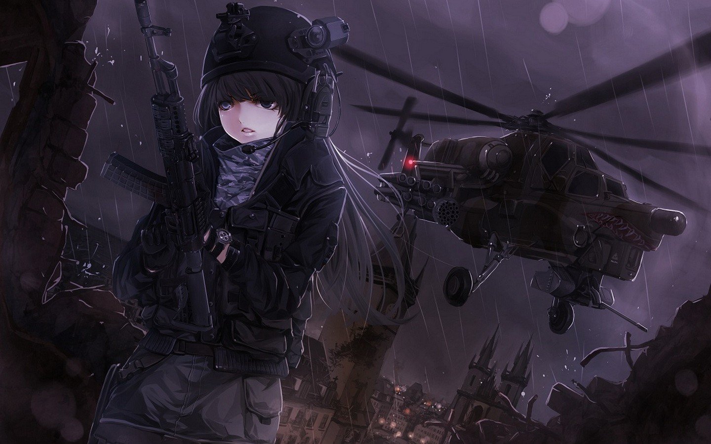 headphones Rifles Soldiers Video Games Guns Cityscapes Dark