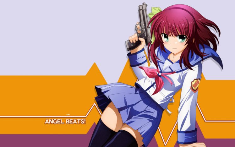 pistols, Redheads, Angel, Beats , School, Uniforms, Green, Eyes, Nakamura, Yuri, Simple, Background HD Wallpaper Desktop Background