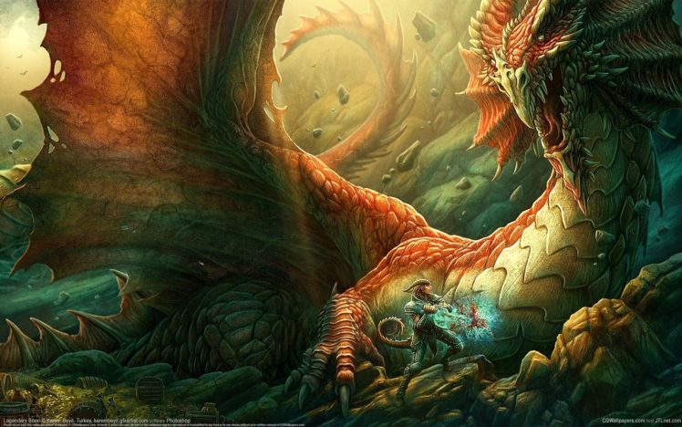 fantasy, Art, Dragon, Warrior, Battle HD Wallpaper Desktop Background