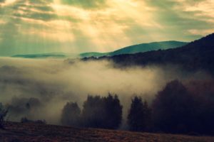 mountains, Clouds, Landscapes, Nature, Trees, Fog, Mist, Sunlight, Bieszczady