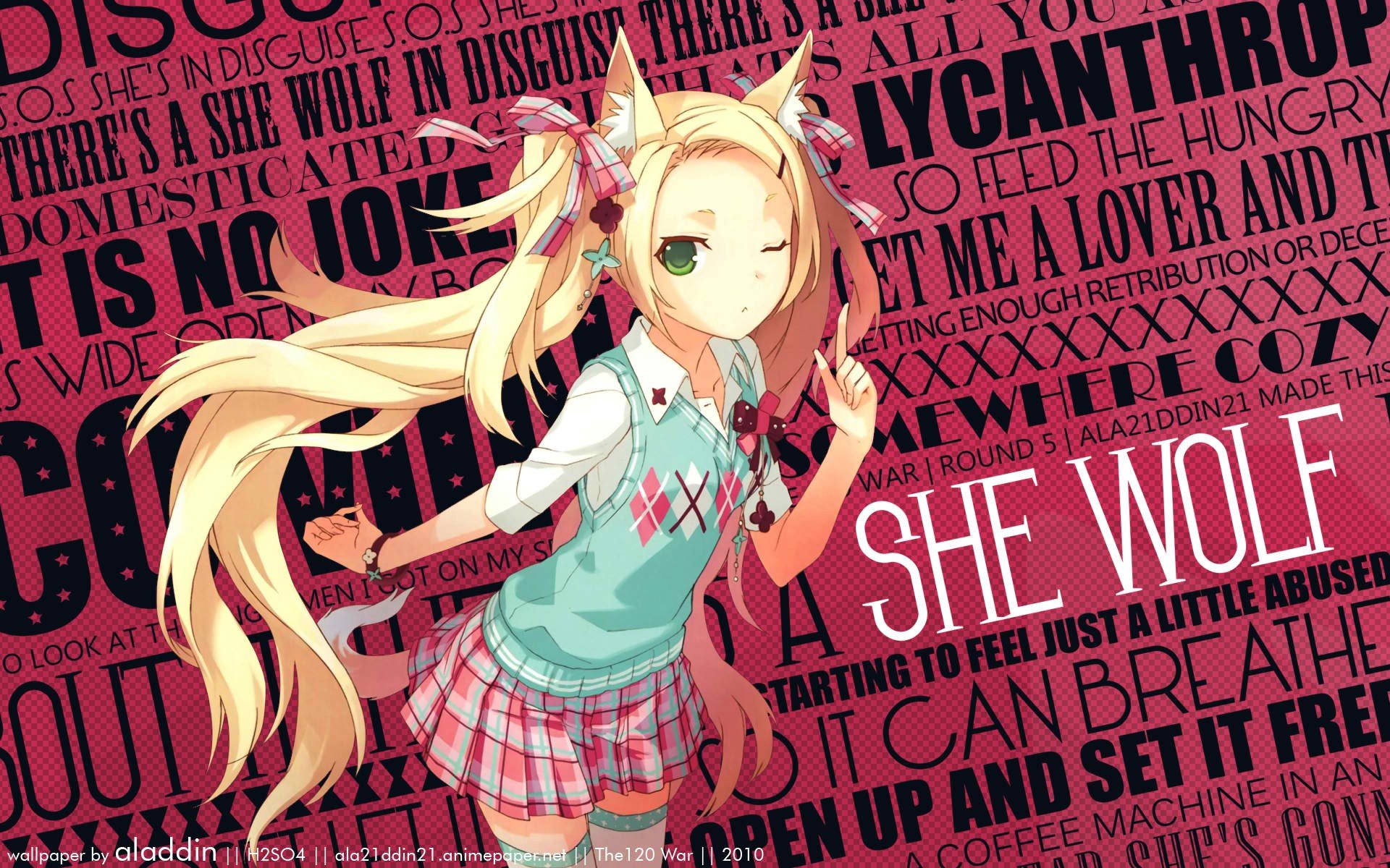 Blondes Women Text Schoolgirls Long Hair Typography Animal Ears Thigh Highs Twintails Anime Girls H2so4 Illustrator Original Characters Wallpapers Hd Desktop And Mobile Backgrounds