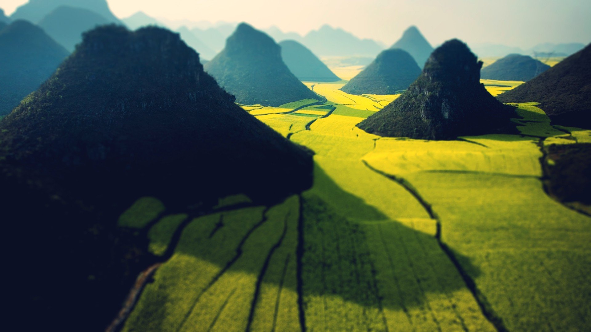 mountains, Fields Wallpaper