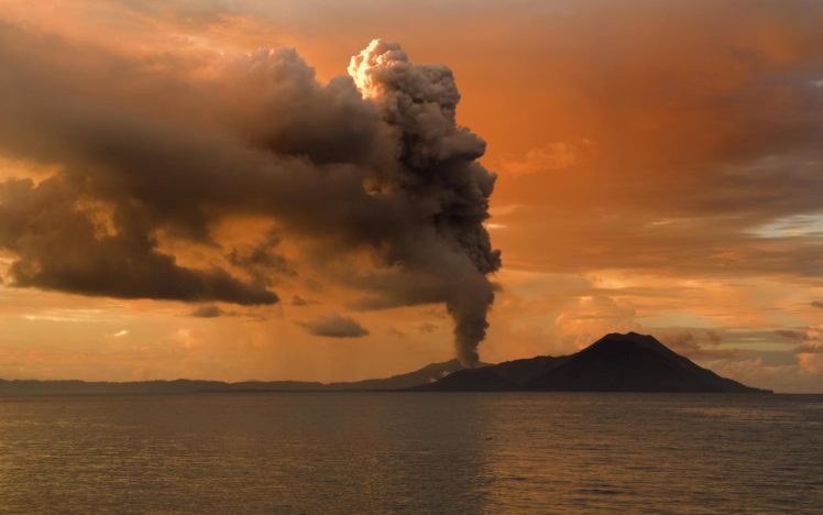 landscapes, Ocean, Volcano, Ash, Smoke, Sky HD Wallpaper Desktop Background