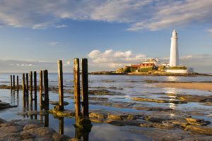 sunrise, England, Lighthouses, Bay, Tyne