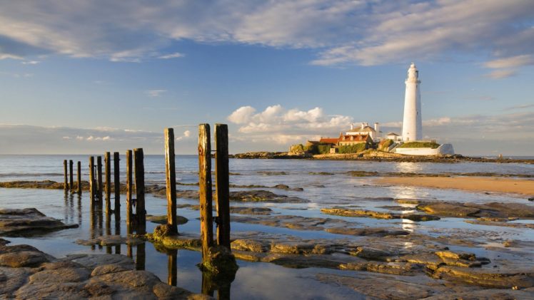 sunrise, England, Lighthouses, Bay, Tyne HD Wallpaper Desktop Background