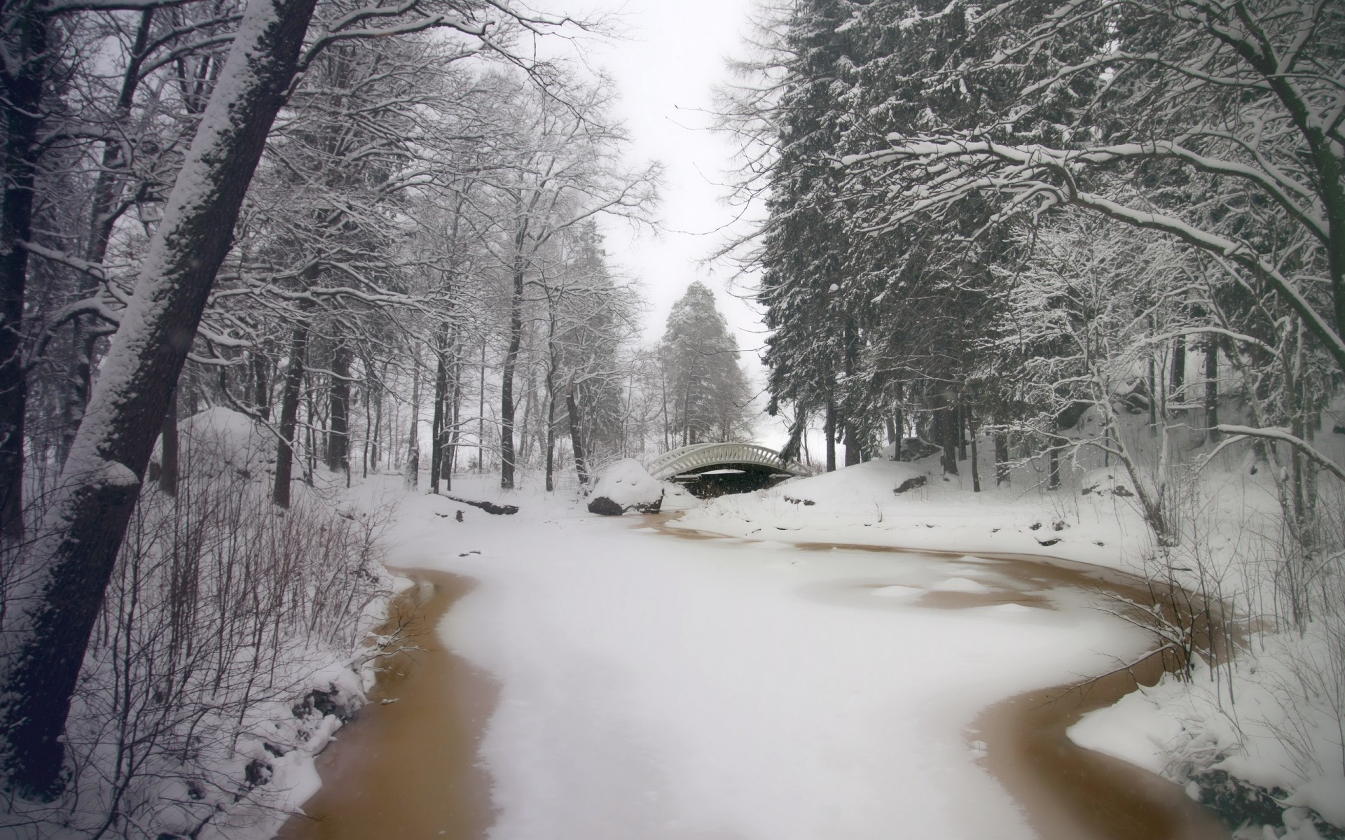 bridge, Winter Wallpaper
