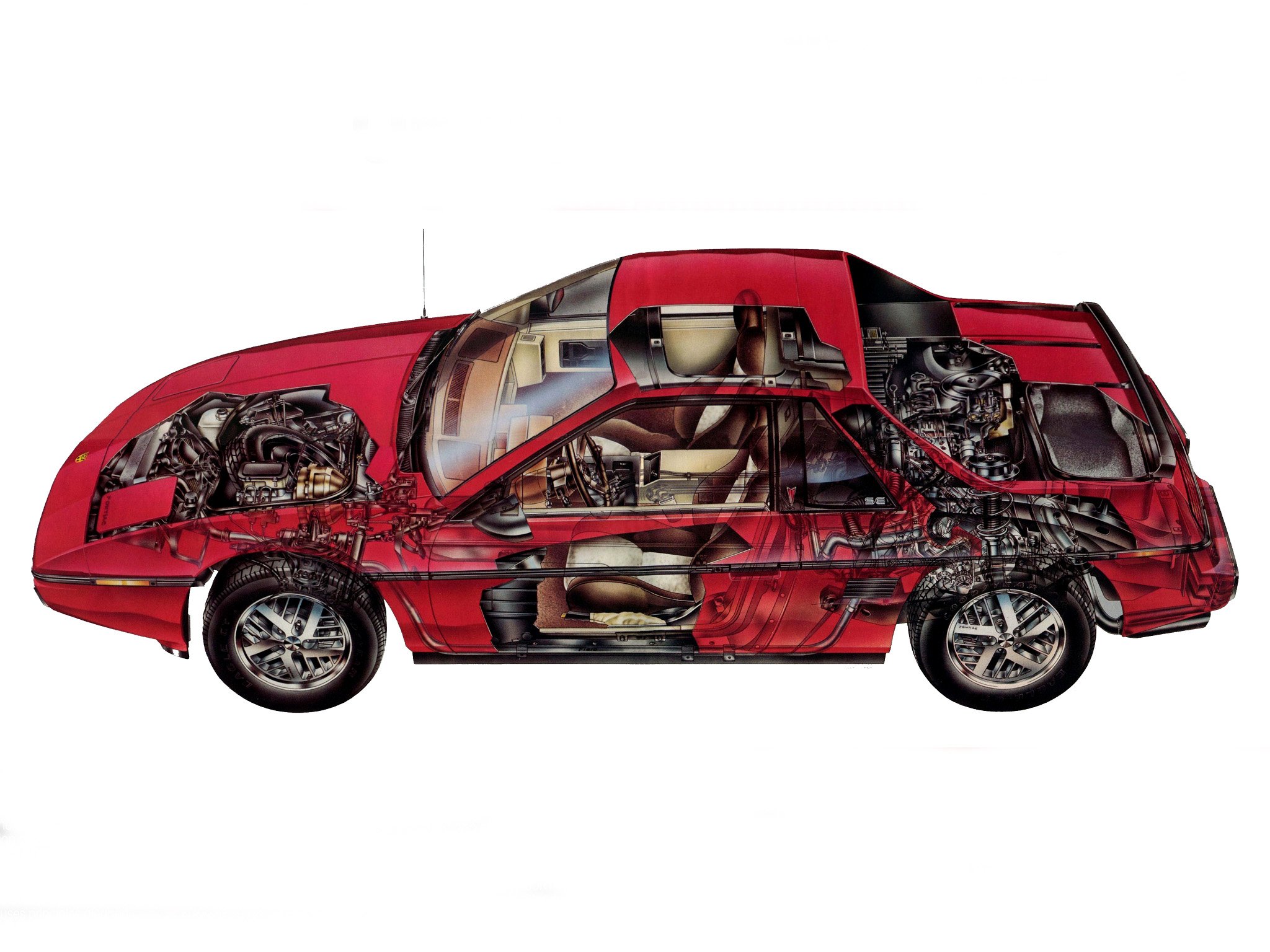 1984, Pontiac, Fiero, Interior, Engine Wallpaper